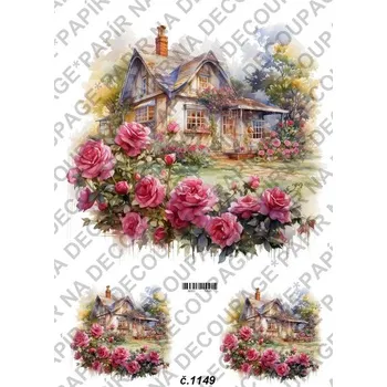Umělecký papír Rýžový a soft papír na decoupage - Domek se zahrádkou - KB01149 Materiál: Soft, Rozměr: A4