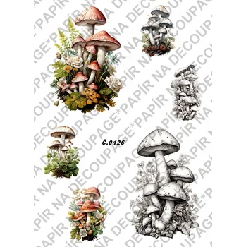 Umělecký papír Rýžový a soft papír na decoupage - Houby - KB0126 Materiál: Soft, Rozměr: A4