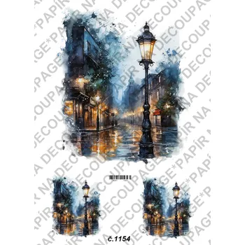 Umělecký papír Rýžový a soft papír na decoupage - Noční ulice - KB01154 Materiál: Soft, Rozměr: A4
