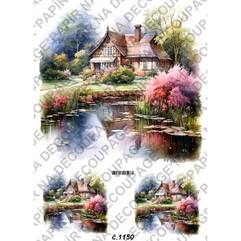 Umělecký papír Rýžový a soft papír na decoupage - Domek se zahrádkou - KB01150 Materiál: Soft, Rozměr: A4
