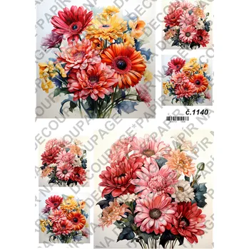 Umělecký papír Rýžový a soft papír na decoupage - Gerbery - KB01140 Materiál: Soft, Rozměr: A4