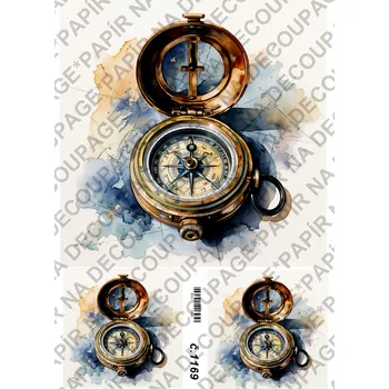 Umělecký papír Rýžový a soft papír na decoupage - Kompas - KB01169 Materiál: Soft, Rozměr: A4