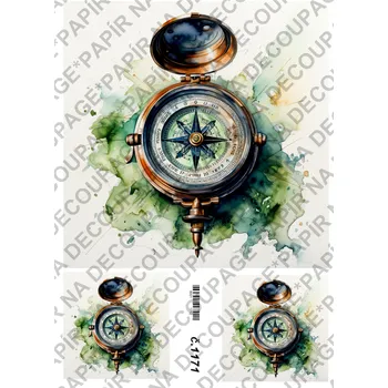 Umělecký papír Rýžový a soft papír na decoupage - Kompas - KB01171 Materiál: Rýžový papír, Rozměr: A4