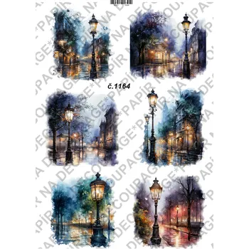 Umělecký papír Rýžový a soft papír na decoupage - Noční ulice - KB01164 Materiál: Soft, Rozměr: A4
