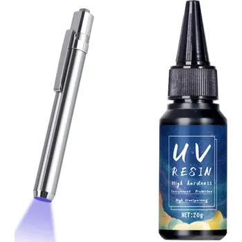 Výtvarná sada Rychleschnoucí UV pryskyřičné lepidlo s mini UV lampou Průhledná pryskyřice na šperky Dekorace DIY tvorbu Vytvrzování Fialová LED baterka