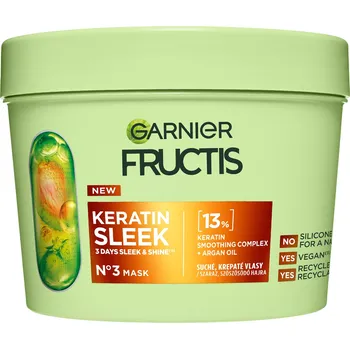 Vlasová regenerace Garnier Fructis Keratin Sleek Mask maska pro suché a krepaté vlasy 370 ml
