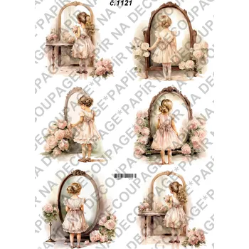 Umělecký papír Rýžový a soft papír na decoupage - Děvčátko u zrcadla - KB01121 Materiál: Soft, Rozměr: A4