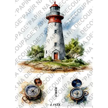 Umělecký papír Rýžový a soft papír na decoupage - Maják - KB01173 Materiál: Soft, Rozměr: A4