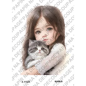 Umělecký papír Rýžový a soft papír na decoupage - Děvčátko s koťátkem - KB01123 Materiál: Soft, Rozměr: A4