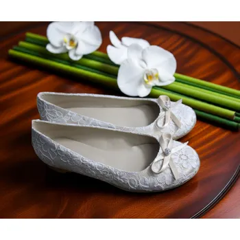 Dámské lodičky Krajkové svatební balerínky se štrasovou ozdobou tmavě krémové Velikost obuvi: 34