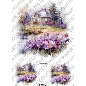 Umělecký papír Rýžový a soft papír na decoupage - Domek se zahrádkou - KB01152 Materiál: Soft, Rozměr: A4