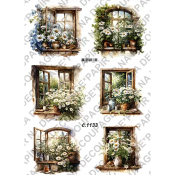 Umělecký papír Rýžový a soft papír na decoupage - Okno s kopretinami - KB01133 Materiál: Soft, Rozměr: A4