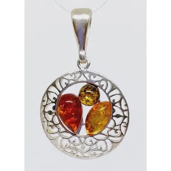 Přívěsek Přívěsek Stříbrné kolečko s jantarovými kamínky (přívěsek)