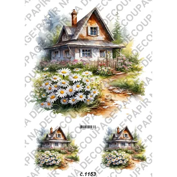 Umělecký papír Rýžový a soft papír na decoupage - Domek se zahrádkou - KB01153 Materiál: Soft, Rozměr: A4