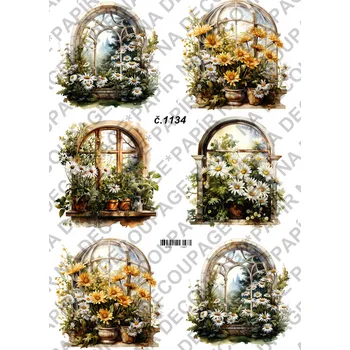 Umělecký papír Rýžový a soft papír na decoupage - Okno s kopretinami - KB01134 Materiál: Soft, Rozměr: A4