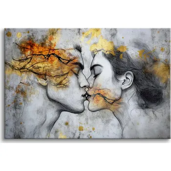 Obraz Abstraktní Obraz na plátně do ložnice obývacího pokoje Polibek Láska 80x120