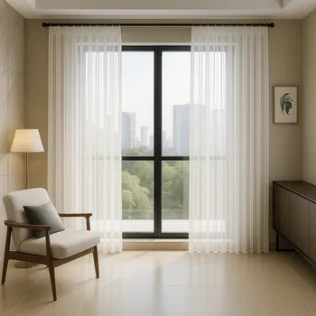 Záclona Záclonový set Lunea Pure 2×300×280 cm – Bílý tyl na řasící pásce