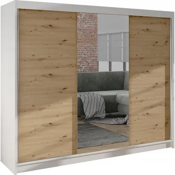 Šatní skříň Skříň HARDY 200 cm třídveřová se zrcadlem, laminovaná deska, vícebarevná