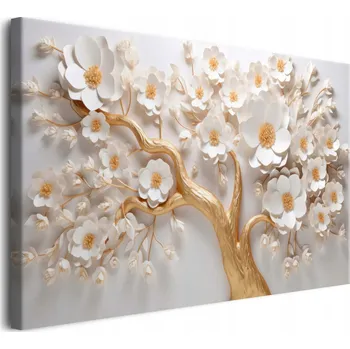 Obraz Obrazy na zeď do obývacího pokoje Zlatý strom štěstí 3D Magnolie Květiny 60x90