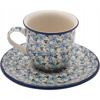 ŠÁLEK 180 ml s podšálkem Ceramika Artystyczna Bolesławiec dekorace 2162 KVĚTINY