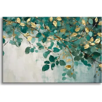 Obraz Obraz na plátně obrazy na zeď do ložnice listy větvičky zlato 80x120cm