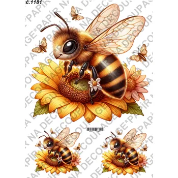 Umělecký papír Rýžový a soft papír na decoupage - Včelička - KB01181 Materiál: Soft, Rozměr: A4