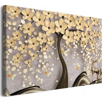 Obraz Obraz na plátně nástěnné obrazy do ložnice strom zlaté květy 80x120cm
