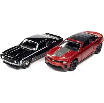 autíčko Chevrolet Camaro SS černá 1969 + Chevrolet Camaro ZL1 oranžová 2013 1:64 - Johnny Lightning Chevrolet Camaro SS & Chevrolet Camaro ZL1 - sběratelský model auta