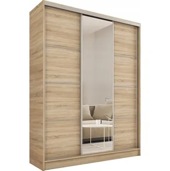 Šatní skříň Šatní skříň LITOLARIS 150 se zrcadlem, 4 šuplíky a 2 tyčemi, dub sonoma
