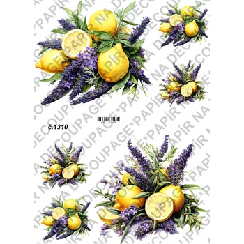 Umělecký papír Rýžový a soft papír na decoupage - Levandule a citron - KB01310 Materiál: Soft, Rozměr: A4