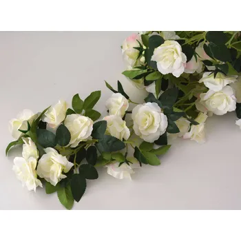 Girlanda - Růže s listy 168 cm - BÍLÁ