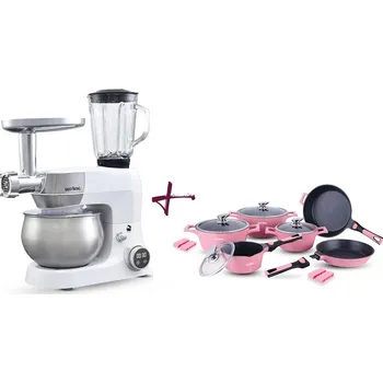 Kuchyňský robot BestBerg Megakombo set kuchyňský robot BBR-1900P + 14dílná sada BBN-1014P růžová