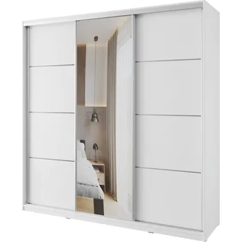 Šatní skříň Skříň NEJBY BARNABA třídveřová bílá se zrcadlem posuvné dveře