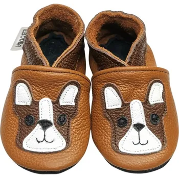 Capáčky EBOOBA Kožené capáčky s koženou podrážkou hnědý buldoček na hnědé 18-24 měsíců Hnědá 24