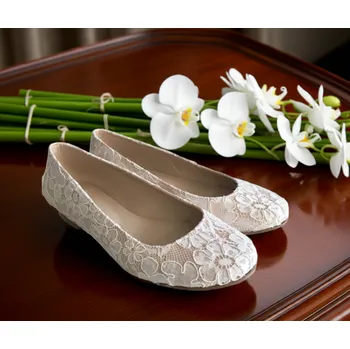 Dámské lodičky Krajkové svatební balerínky - tmavě krémové Velikost obuvi: 34