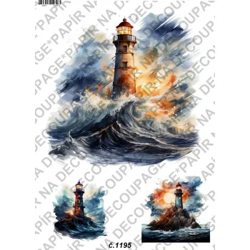 Umělecký papír Rýžový a soft papír na decoupage - Maják v bouři - KB01195 Materiál: Soft, Rozměr: A4