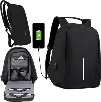 Městský batoh ŠKOLNÍ BATOH NA NOTEBOOK ČERNÝ TURISTICKÝ MĚSTSKÝ VODĚODOLNÝ REFLEXNÍ USB