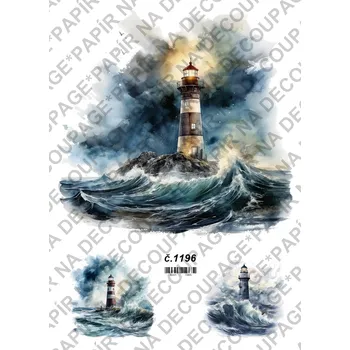 Umělecký papír Rýžový a soft papír na decoupage - Maják v bouři - KB01196 Materiál: Soft, Rozměr: A4