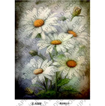 Umělecký papír Rýžový a soft papír na decoupage - Kopretiny abstrakt - KB01088 Materiál: Soft, Rozměr: A4