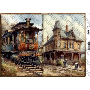 Umělecký papír Rýžový a soft papír na decoupage - Vlak retro - KB01191 Materiál: Soft, Rozměr: A4