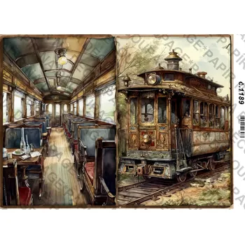 Umělecký papír Rýžový a soft papír na decoupage - Vlak retro - KB01189 Materiál: Soft, Rozměr: A4