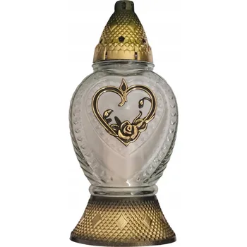 Smuteční dekorace Hřbitovní Svíčka skleněný 29 x 12,5 cm srdce s růží zlatý včetně náplně