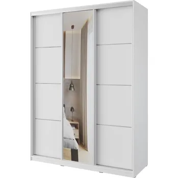 Šatní skříň Skříň NEJBY BARNABA 150 cm bílá, třídveřová, se zrcadlem, laminovaná deska