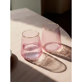 Sklenice Sinsay - Rýhované skleničky se zlatým okrajem, sada 2 kusů - pastelová růžová - 763GI-03X - 763GI-03X-ONE
