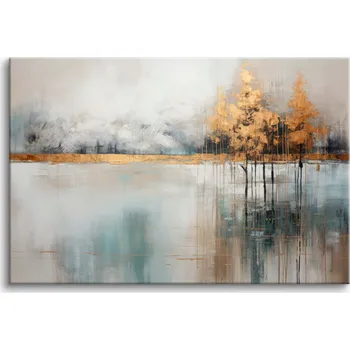 Obraz Obraz na plátně obrazy na zeď do ložnice zlaté stromy jezero 80x120