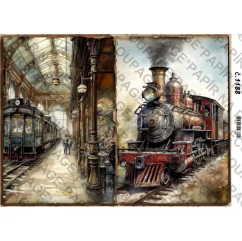 Umělecký papír Rýžový a soft papír na decoupage - Vlak retro - KB01188 Materiál: Soft, Rozměr: A4