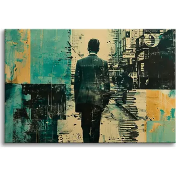 Obraz Abstraktní obraz Muž ve městě, obrazy do obýváku, vintage styl, 80x120 cm