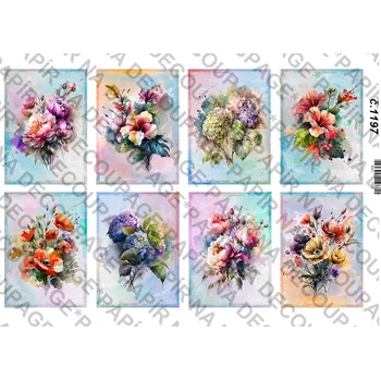 Umělecký papír Rýžový a soft papír na decoupage - Květiny mix - KB01197 Materiál: Soft, Rozměr: A4