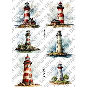 Umělecký papír Rýžový a soft papír na decoupage - Maják - KB01178 Materiál: Soft, Rozměr: A4