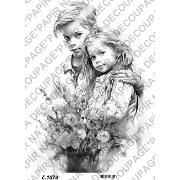 Umělecký papír Rýžový a soft papír na decoupage - Děti černobílé - KB01074 Materiál: Soft, Rozměr: A4